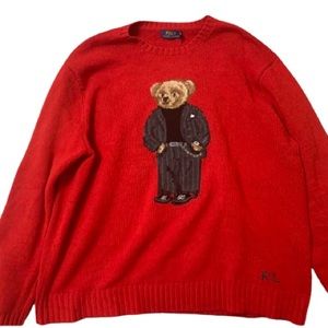 RARE Ralph Lauren red knit bear sweater